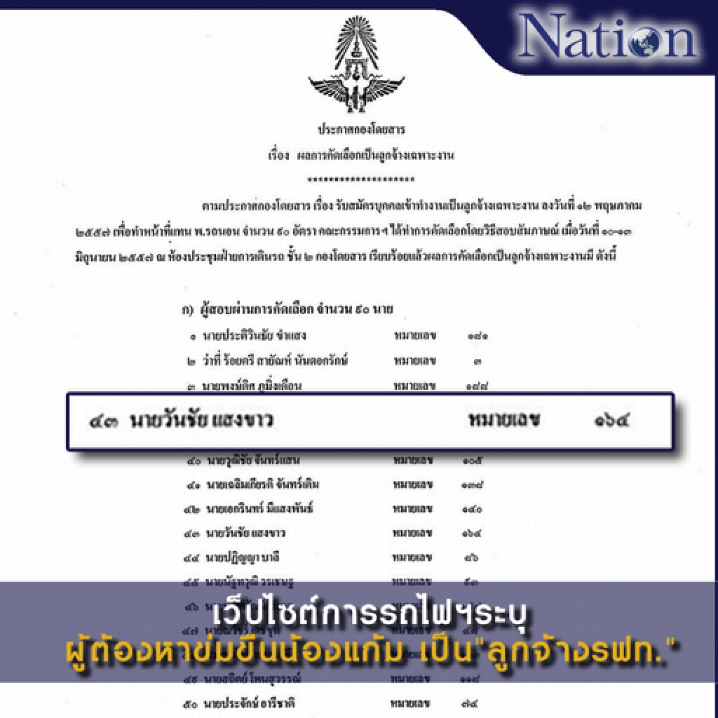 เว็ปไซต์การรถไฟฯระบุผู้ต้องหาข่มขืนน้องแก้มเป็น"ลูกจ้างรฟท." เว็ปไซต์การรถไฟฯระบุผู้ต้องหาข่มขืนน้องแก้มเป็น"ลูกจ้างรฟท."