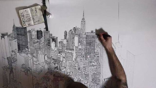 ตะลึง! ศิลปินอังกฤษ วาดทิวทัศน์นิวยอร์คด้วยปากกาด้ามเดียว