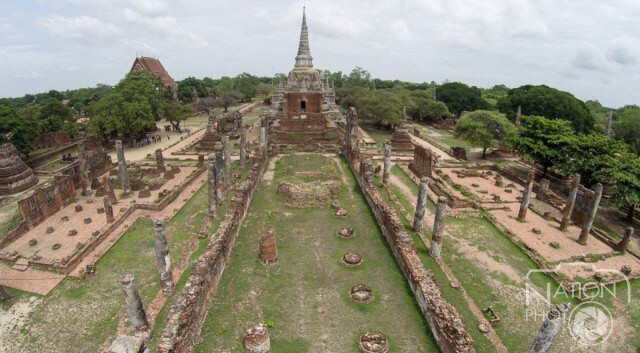 ภาพชุดมุมสูง กรมศิลปากรบูรณะวัดมงคลบพิตรหลังเสียหายจากน้ำท่วมครั้งใหญ่ปี 54