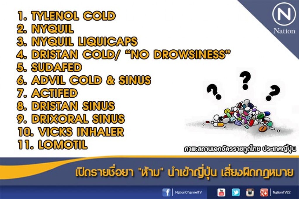 เปิดรายชื่อยา "ห้าม" นำเข้าญี่ปุ่น เสี่ยงผิดกฎหมาย