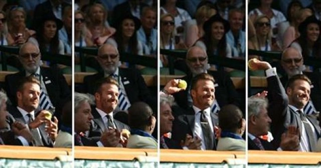 ฮือทั้งสนาม! ช็อตเด็ด "เบ็คแฮม" ชมวิมเบิลดัน คว้าลูกเทนนิสติดมือ