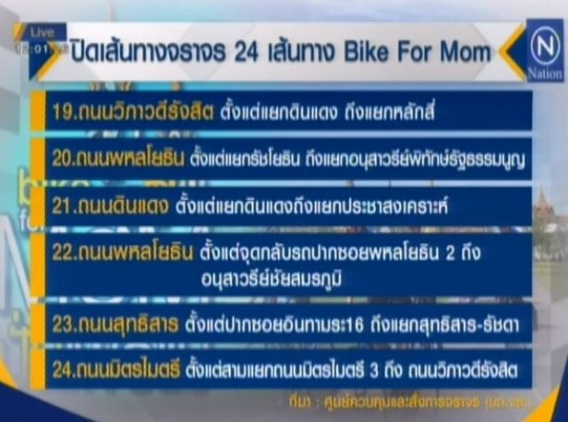 แจ้งปิดการจราจรซ้อมใหญ่กิจกรรม Bike For Mom