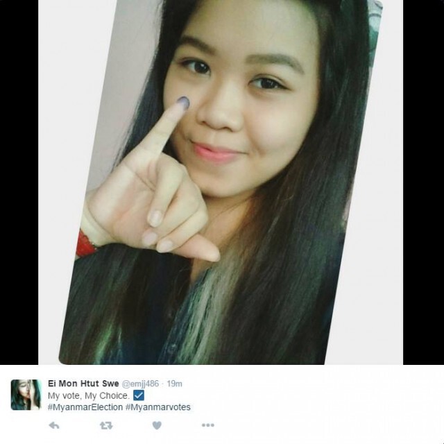 ชาวเน็ตพม่าแห่โชว์ภาพ"นิ้วจุ่มหมึกสีม่วง" สัญลักษณ์ไปเลือกตั้ง