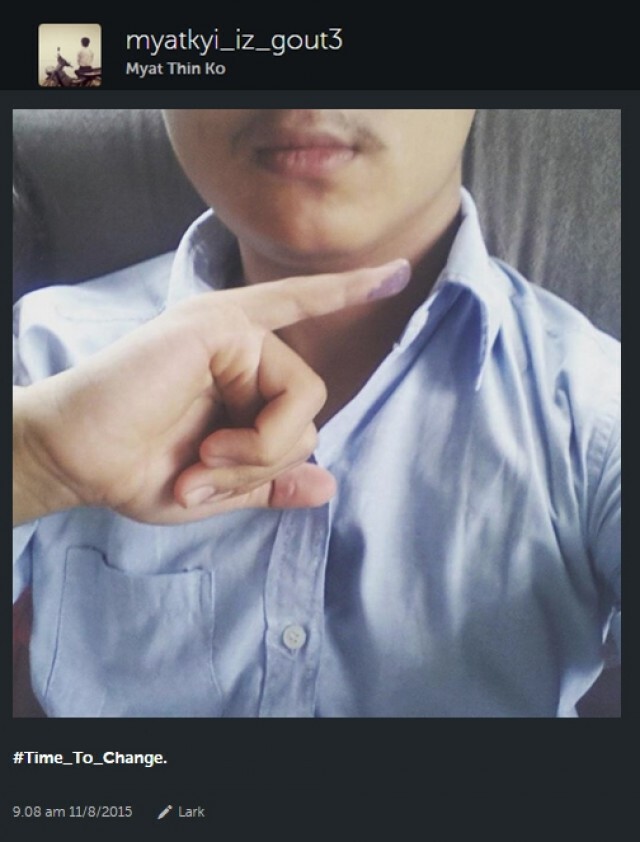 ชาวเน็ตพม่าแห่โชว์ภาพ"นิ้วจุ่มหมึกสีม่วง" สัญลักษณ์ไปเลือกตั้ง