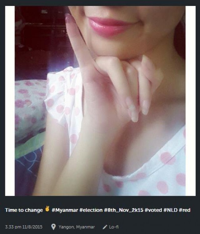 ชาวเน็ตพม่าแห่โชว์ภาพ"นิ้วจุ่มหมึกสีม่วง" สัญลักษณ์ไปเลือกตั้ง