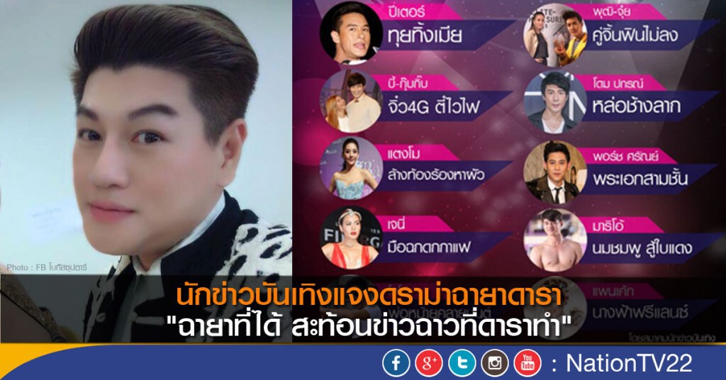 นักข่าวบันเทิงแจงดราม่า"ฉายาดารา"ปี58
"ฉายาที่ได้ สะท้อนข่าวฉาวที่ดาราทำ" นักข่าวบันเทิงแจงดราม่า"ฉายาดารา"ปี58
"ฉายาที่ได้ สะท้อนข่าวฉาวที่ดาราทำ"