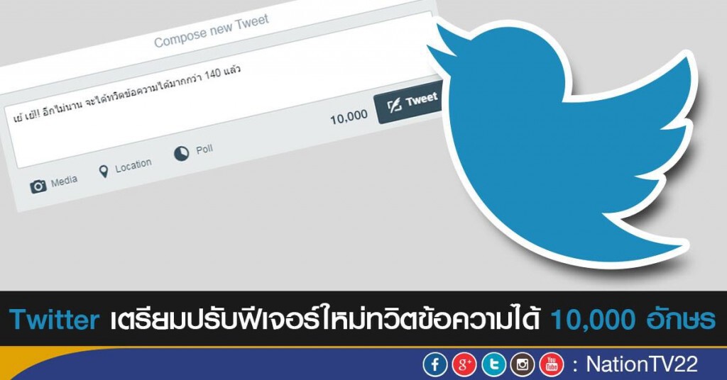 ทวิตเตอร์เตรียมปรับฟีเจอร์ใหม่ ทวิตข้อความได้ 10,000 อักษร ทวิตเตอร์เตรียมปรับฟีเจอร์ใหม่ ทวิตข้อความได้ 10,000 อักษร
