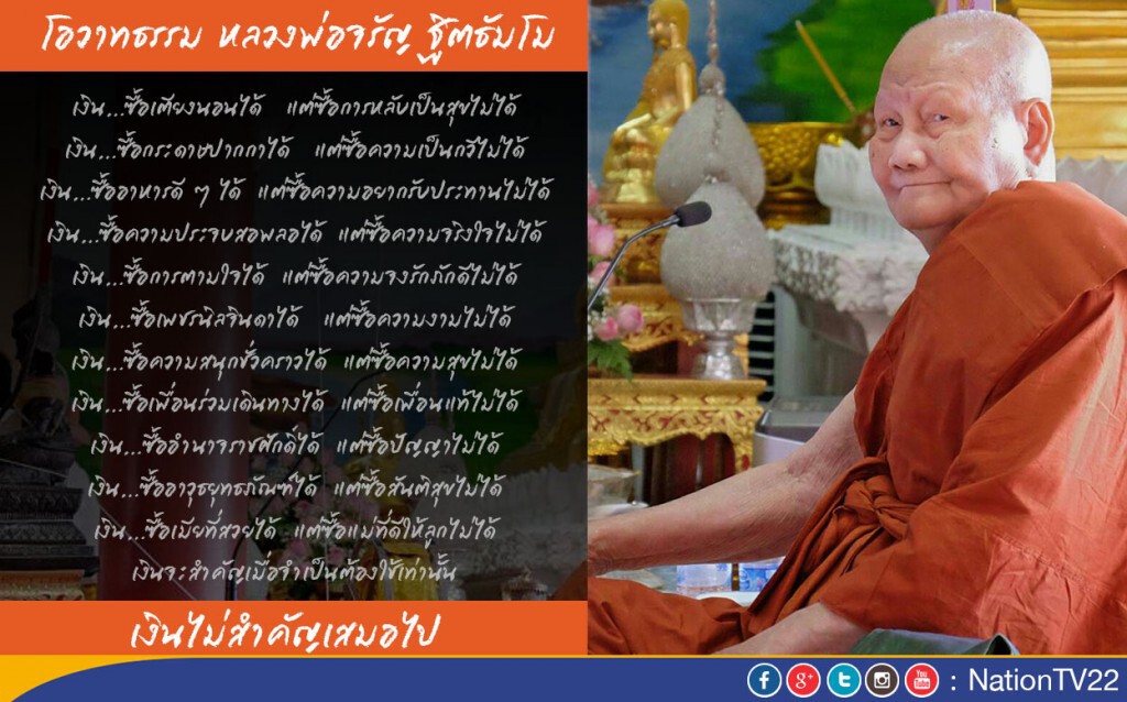 โอวาทธรรม หลวงพ่อจรัญ ฐิตธัมโม "เงินไม่สำคัญเสมอไป"