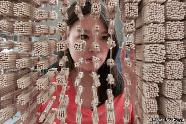 ศิลปินสาวมาเลย์สร้างภาพ"เฉินหลง"ด้วยตะเกียบ 64,000 อัน