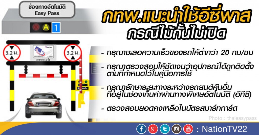 กทพ.แนะนำการใช้อีซี่พาสกรณีไม้กั้นไม่เปิด