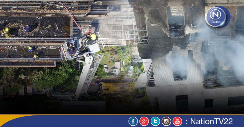 ภาพมุมสูง เหตุเพลิงไหม้ อาคารสูง 10 ชั้น  ซ.นราธิวาส ซ.18