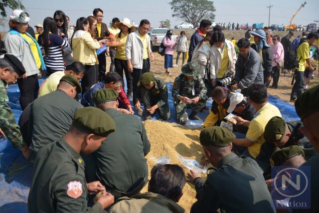 ชาวบ้านตื้นตัน ร่วมลงแขกเกี่ยวข้าวผืนนา "ทรงพระเจริญ"