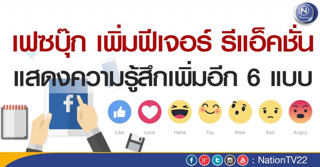 เฟซบุ๊ค เพิ่มฟีเจอร์ รีแอ็คชั่น แสดงความรู้สึกเพิ่มอีก 6 แบบ เฟซบุ๊ค เพิ่มฟีเจอร์ รีแอ็คชั่น แสดงความรู้สึกเพิ่มอีก 6 แบบ