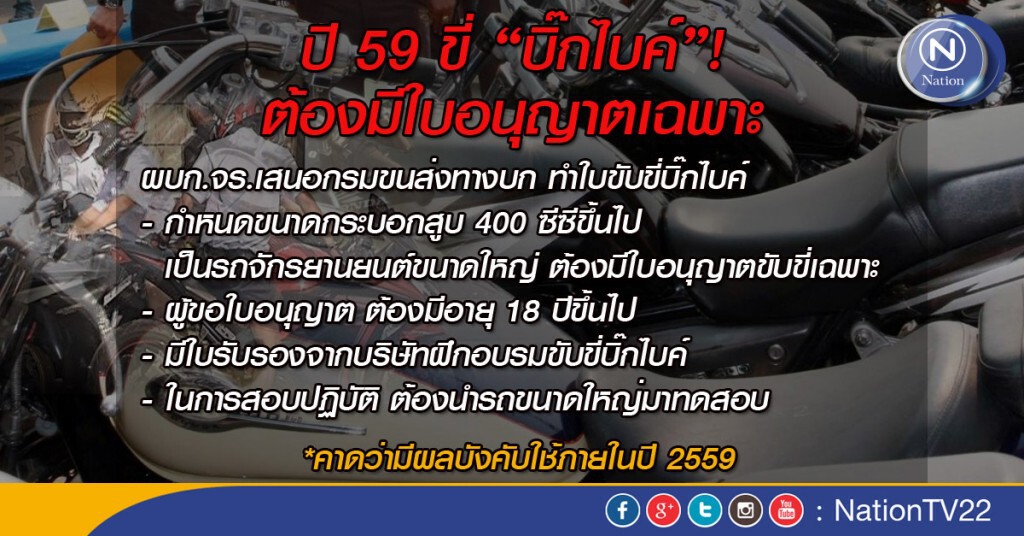 ปี 59 ขี่ "บิ๊กไบค์"! ต้องมีใบอนุญาตเฉพาะ