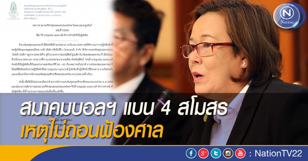 สมาคมบอล แบน 4 สโมสร เหตุไม่ถอนฟ้องศาล สมาคมบอล แบน 4 สโมสร เหตุไม่ถอนฟ้องศาล