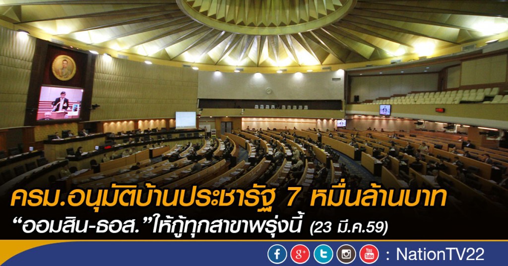 ครม.อนุมัติบ้านประชารัฐ 7 หมื่นล้านบาท
“ออมสิน-ธอส.”ให้กู้ทุกสาขา 23 มี.ค.59