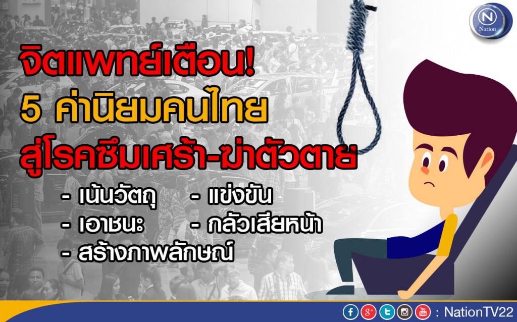 จิตแพทย์เตือน!  5 ค่านิยมคนไทย สู่โรคซึมเศร้า-ฆ่าตัวตาย