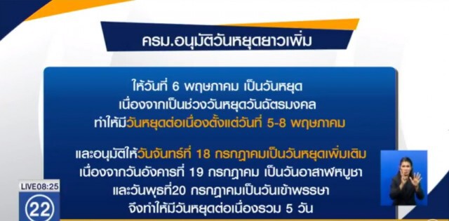 ครม.อนุมัติวันหยุดยาวเพิ่ม