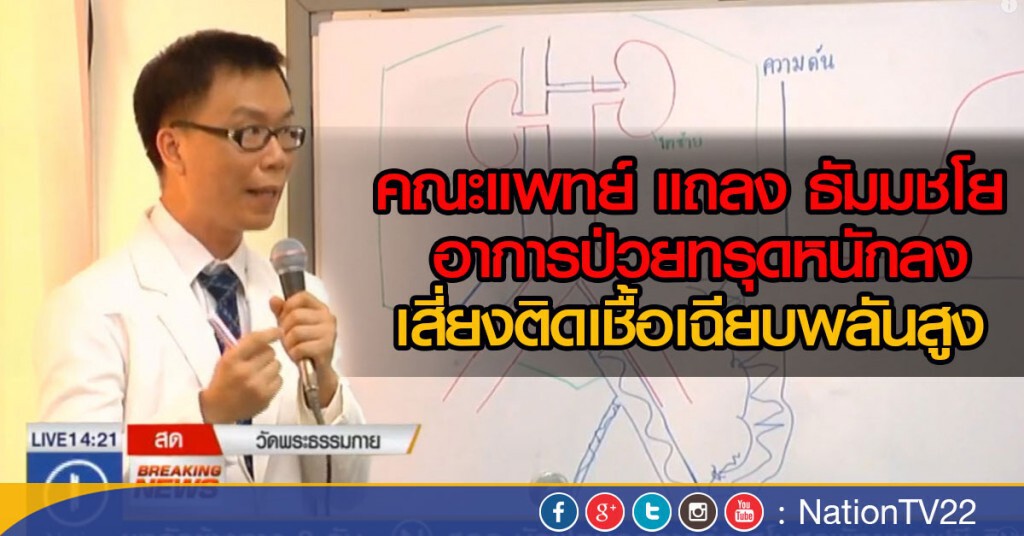 แพทย์แถลง ธัมมชโย อาการป่วยทรุดหนักลง
เสี่ยงติดเชื้อเฉียบพลันสูง แพทย์แถลง ธัมมชโย อาการป่วยทรุดหนักลง
เสี่ยงติดเชื้อเฉียบพลันสูง
