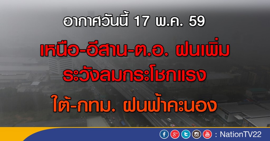 เหนือ อีสาน ตะวันออก ฝนเพิ่ม ระวังลมกระโชกแรง