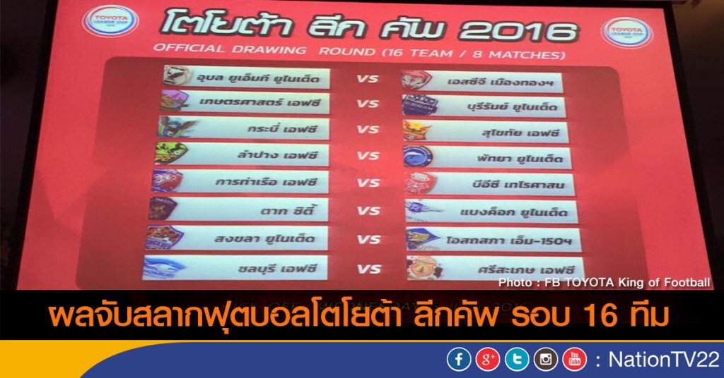 ผลจับสลากฟุตบอลโตโยต้า ลีกคัพ รอบ 16 ทีม
