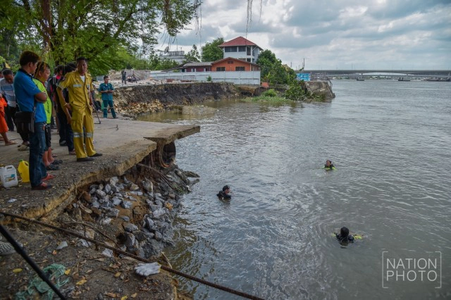 ตลิ่งทรุดตัว วัดไทรม้าเหนือ นนทบุรี แม่น้ำเจ้าพระยากัดเซาะ