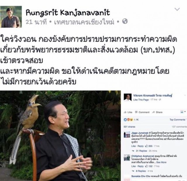 สมาคมอนุรักษ์นกฯโต้ "วิกรม" แจงนกเงือกสีน้ำตาลในภาพ ไม่พบที่เขาใหญ่