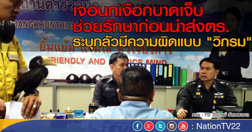 เจอนกเงือกบาดเจ็บ ช่วยรักษาก่อนนำส่งตร.
ระบุกลัวมีความผิดแบบ "วิกรม"