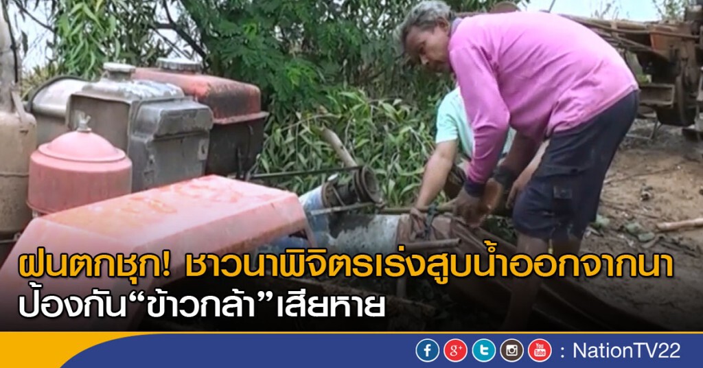 ฝนตก ชาวนาเร่งสูบน้ำออกจากนา ฝนตก ชาวนาเร่งสูบน้ำออกจากนา