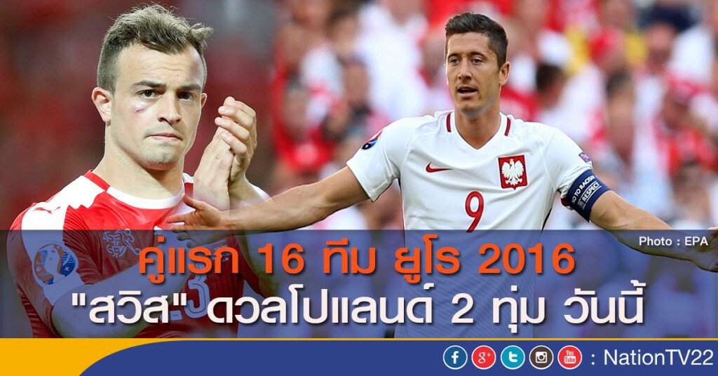 คู่แรก 16 ทีม ยูโร 2016 "สวิส" ดวล"โปแลนด์" 2 ทุ่ม วันนี้