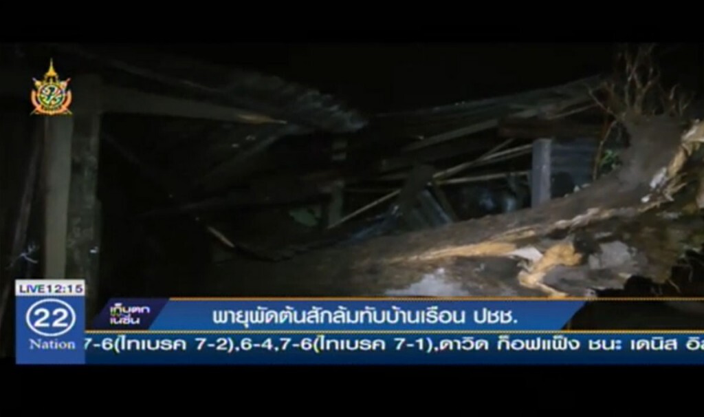 พายุพัดต้นสักล้มทับบ้านเรือนประชาชน พายุพัดต้นสักล้มทับบ้านเรือนประชาชน