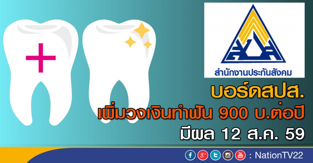 บอร์ดสปส.เพิ่มวงเงินทำฟัน900บ.ต่อปีมีผล 12 ส.ค.นี้