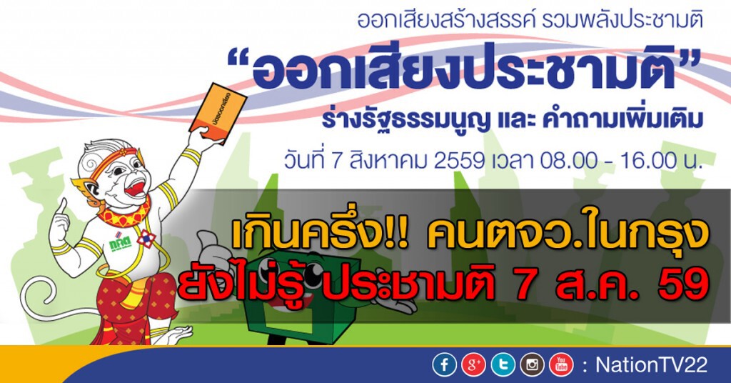 เกินครึ่ง!! คนตจว.ในกรุง ยังไม่รู้ ประชามติ 7 ส.ค.59 เกินครึ่ง!! คนตจว.ในกรุง ยังไม่รู้ ประชามติ 7 ส.ค.59