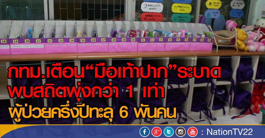 กทม.เตือน"มือเท้าปาก"ระบาด ผู้ป่วยครึ่งปีทะลุ 6 พันคน กทม.เตือน"มือเท้าปาก"ระบาด ผู้ป่วยครึ่งปีทะลุ 6 พันคน