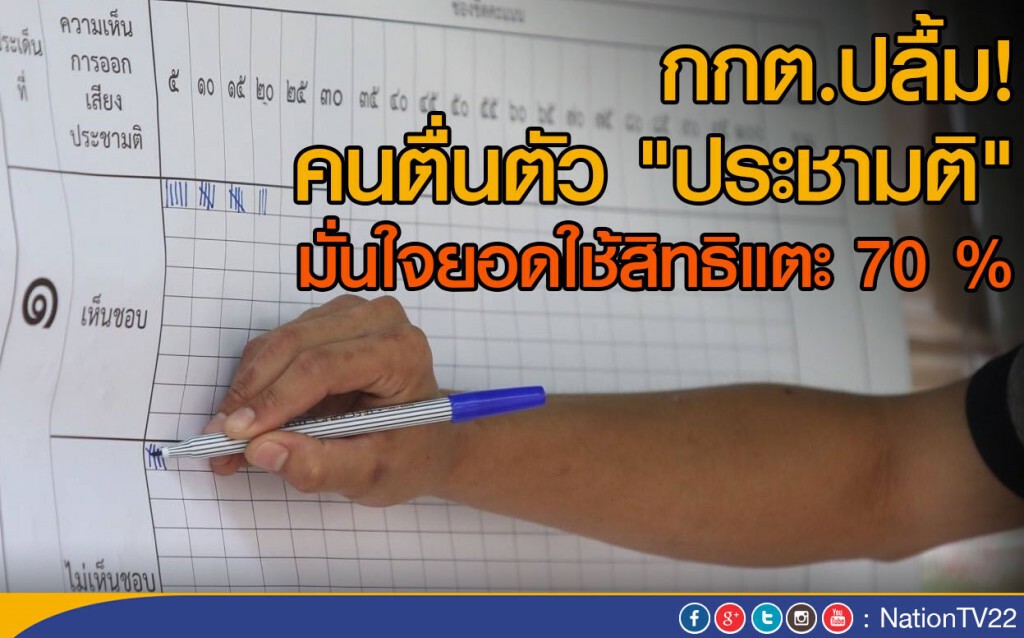 กกต.ปลื้มคนตื่นตัว "ประชามติ" 
มั่นใจยอดใช้สิทธิแตะ 70 %