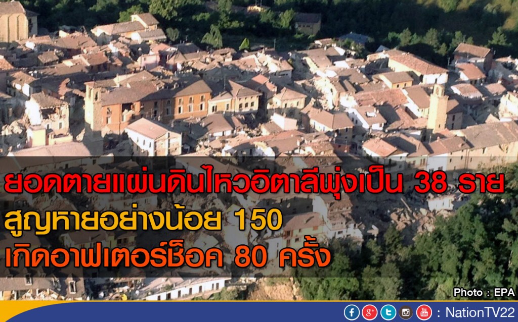 ยอดตายแผ่นดินไหวอิตาลีพุ่ง 38 สูญหายอีกอย่างน้อย 150 ยอดตายแผ่นดินไหวอิตาลีพุ่ง 38 สูญหายอีกอย่างน้อย 150
