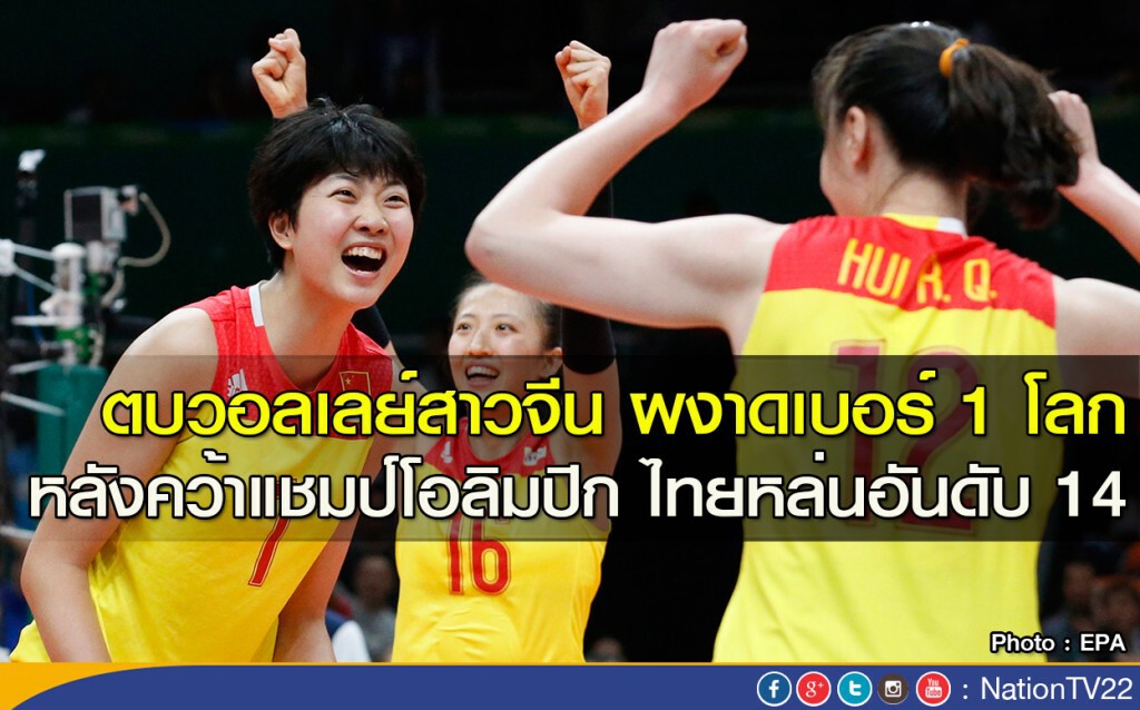 ตบวอลเลย์สาวจีน ผงาดเบอร์ 1 โลก หลังคว้าแชมป์โอลิมปิก ไทยหล่นอันดับ 14 ตบวอลเลย์สาวจีน ผงาดเบอร์ 1 โลก หลังคว้าแชมป์โอลิมปิก ไทยหล่นอันดับ 14