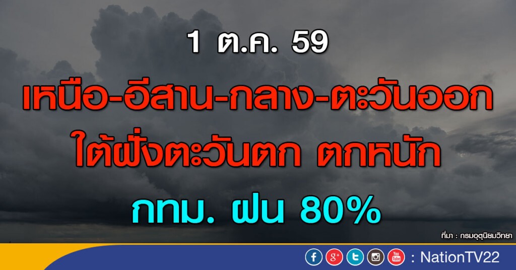ไทยตอนบนยังคงมีฝนตกต่อเนื่องและตกหนักบางแห่ง