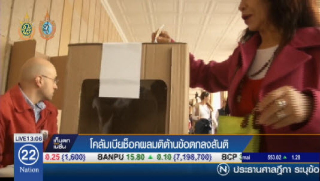 โคลัมเบียช็อคผลมติต้านข้อตกลงสันติ โคลัมเบียช็อคผลมติต้านข้อตกลงสันติ