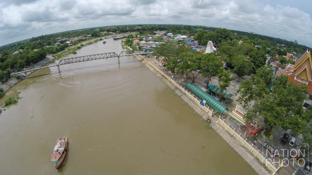 ภาพมุมสูง ปริมาณน้ำบริเวณเขื่อนพระราม 6