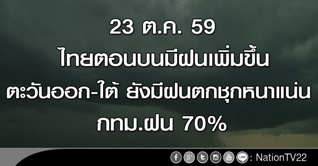 ไทยตอนบนมีฝนเพิ่มขึ้น ตอ.ใต้ ยังมีฝนตกชุกหนาแน่น