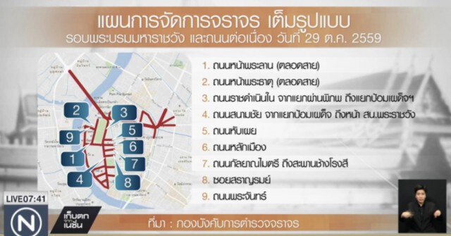 ปิดการจราจรเต็มรูปแบบ รอบพระบรมมหาราชวัง 29 ต.ค.นี้