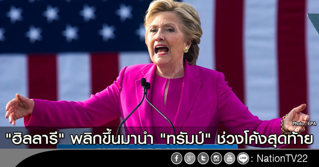 "ฮิลลารี" พลิกขึ้นมานำ "ทรัมป์" ช่วงโค้งสุดท้าย