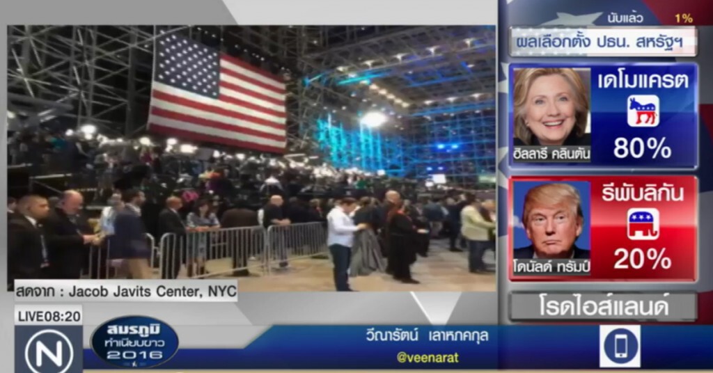 บรรยากาศที่ศูนย์เลือกตั้ง "ฮิลลารี่" ในนิวยอร์ก บรรยากาศที่ศูนย์เลือกตั้ง "ฮิลลารี่" ในนิวยอร์ก