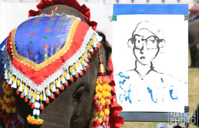 ลูกช้างพังอรทัย วาดพระบรมสาทิสลักษณ์ ในหลวง ร.๙