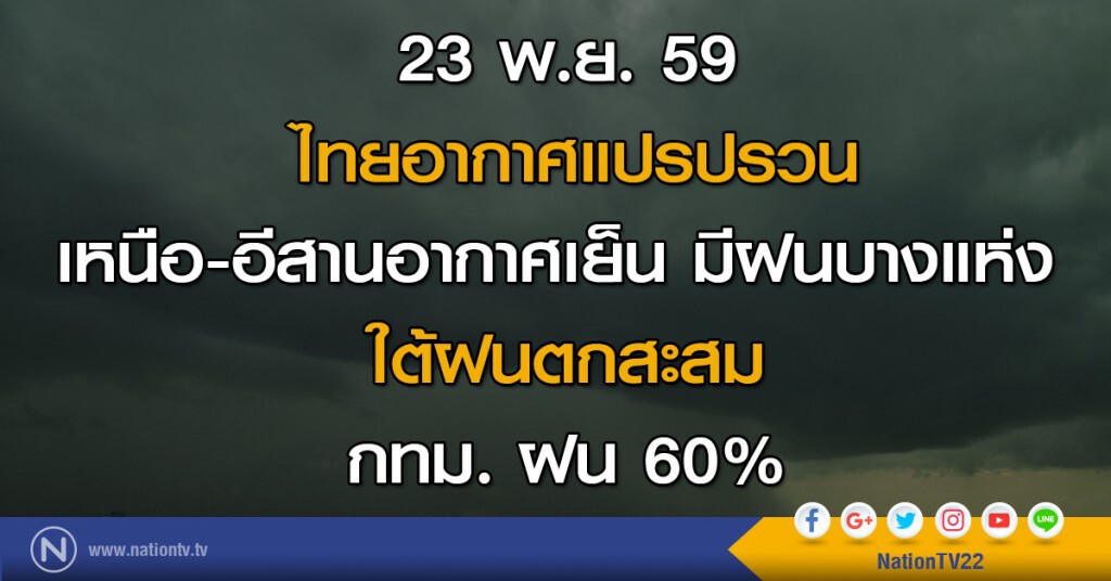 ไทยอากาศแปรปรวน เหนือ-อีสานอากาศเย็น มีฝนบางแห่ง ใต้ฝนตกสะสม