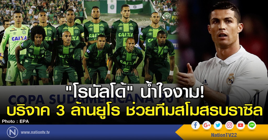 "โรนัลโด้" น้ำใจงาม! บริจาค 3 ล้านยูโร ช่วยทีมสโมสรบราซิล