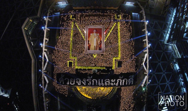 ภาพมุมสูง ธ.ไทยพาณิชย์ จัดพิธีรำลึกในพระมหากรุณาธิคุณ ในหลวง ร.๙ ในโอกาสบำเพ็ญกุศลปัญญาสมวาร