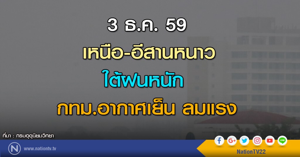 เหนือ-อีสานหนาว ใต้ฝนหนัก กทม.อากาศเย็น ลมแรง