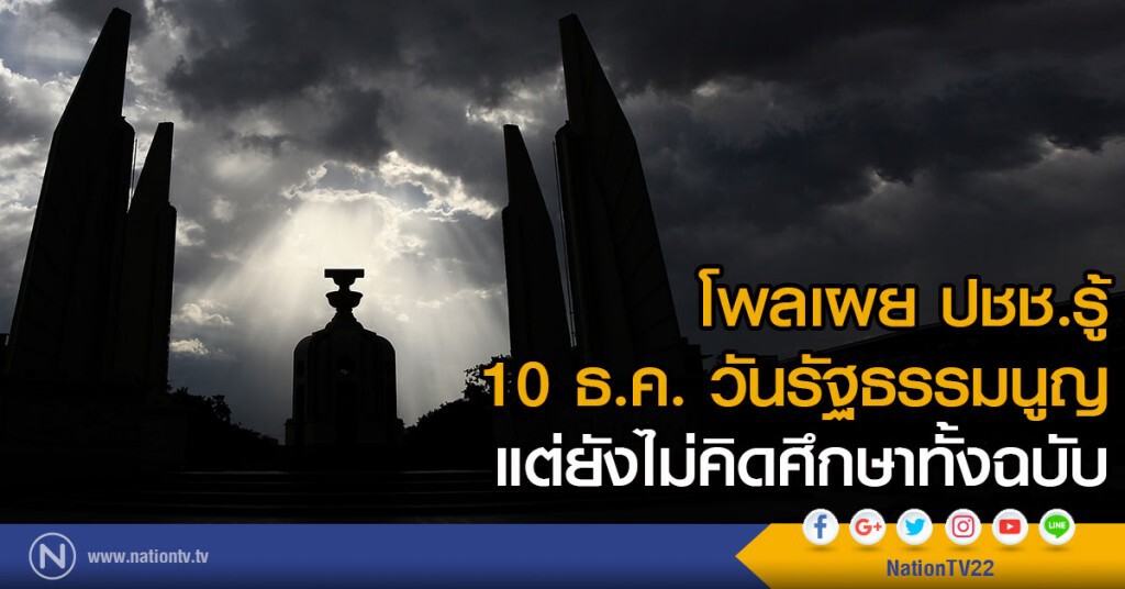 โพลเผย ปชช.รู้ 10 ธ.ค. วันรัฐธรรมนูญ
แต่ยังไม่คิดศึกษาทั้งฉบับ
